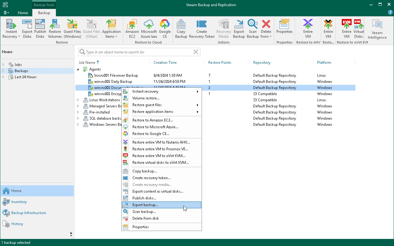 Export Restore Point to Full Backup File