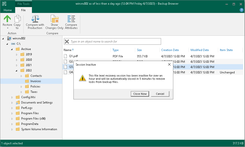 Close Veeam Backup Browser