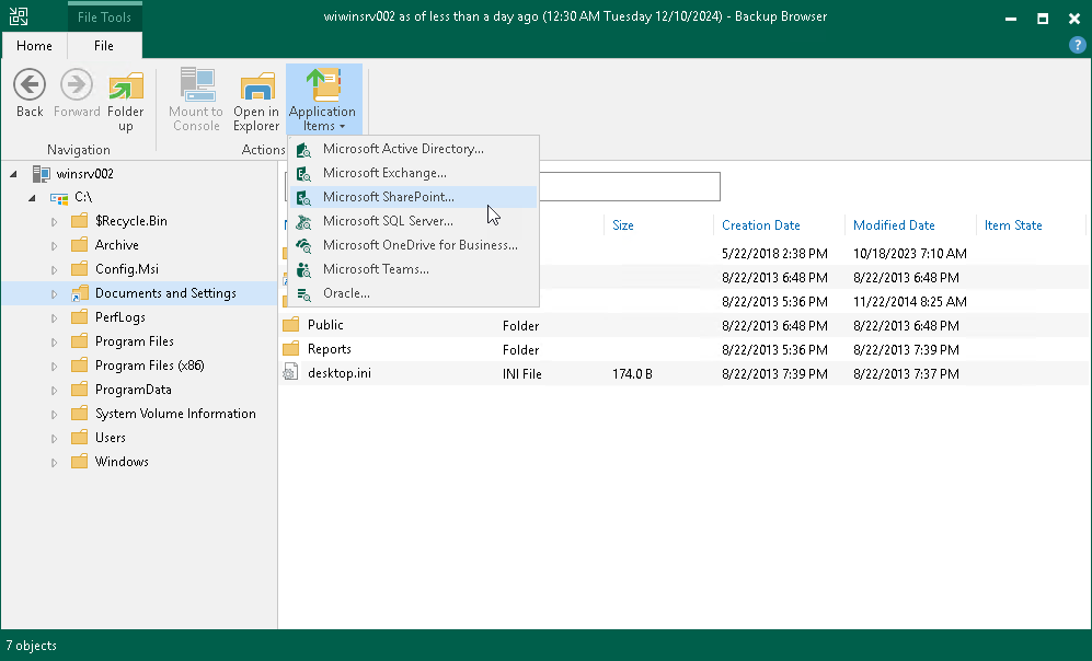 Restore Application Items