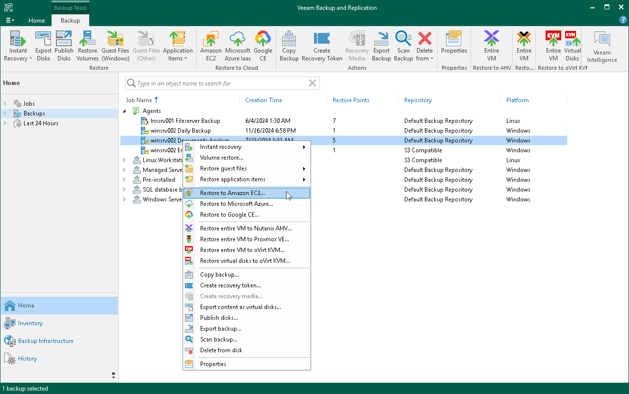 Restore to Amazon EC2