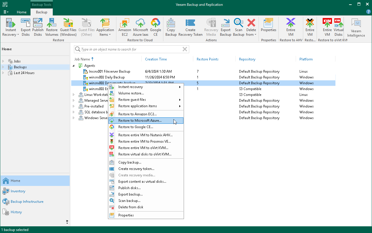 Restore to Microsoft Azure