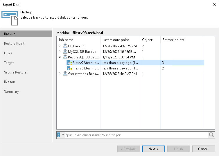 Select Backup Step 2. Select Backup