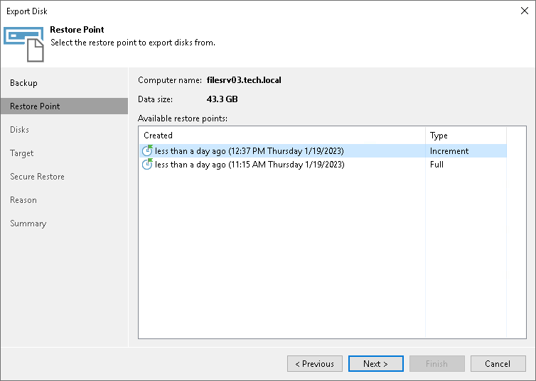 Select Restore Point Step 3. Select Restore Point