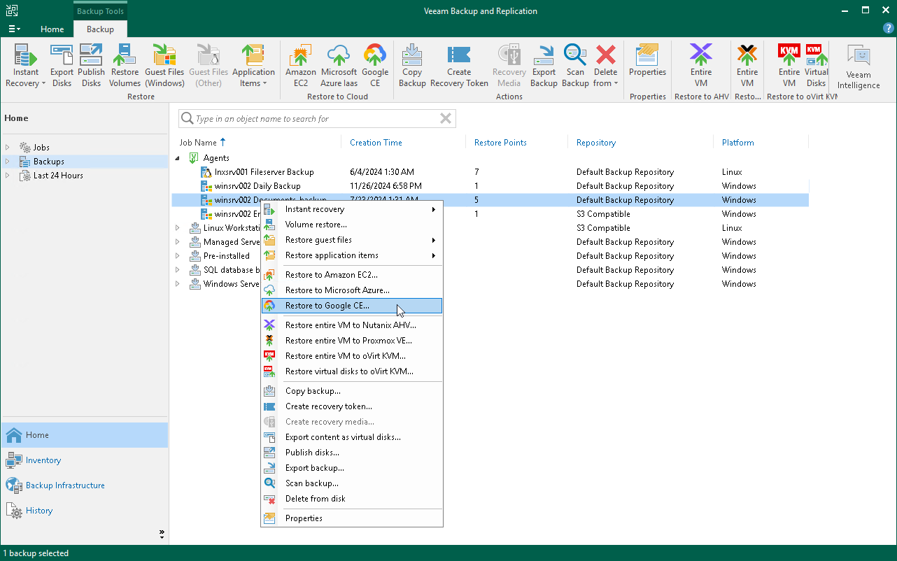 Restore to Google Cloud Platform