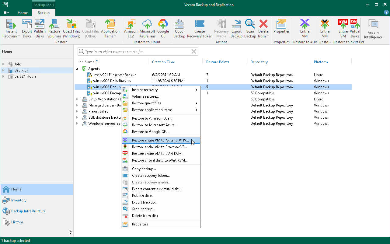 Restore Veeam Agent Backup to Nutanix VM
