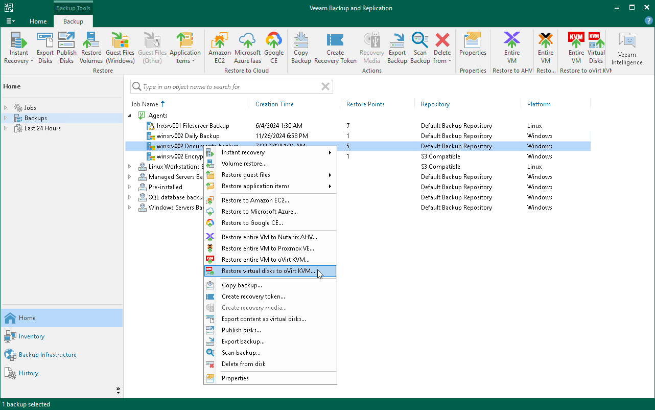 Restore Disk from Veeam Agent Backup to oVirt KVM