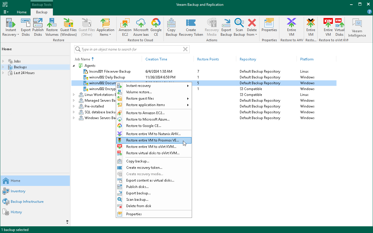 Restore Veeam Agent Backup to Proxmox VE