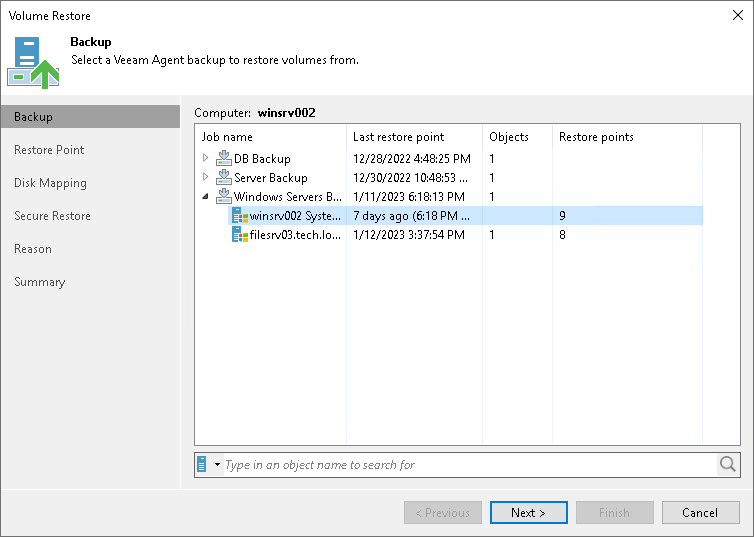 Select Backup Step 2. Select Backup