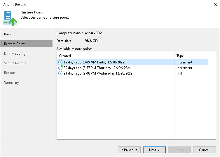 Select Restore Point Step 3. Select Restore Point