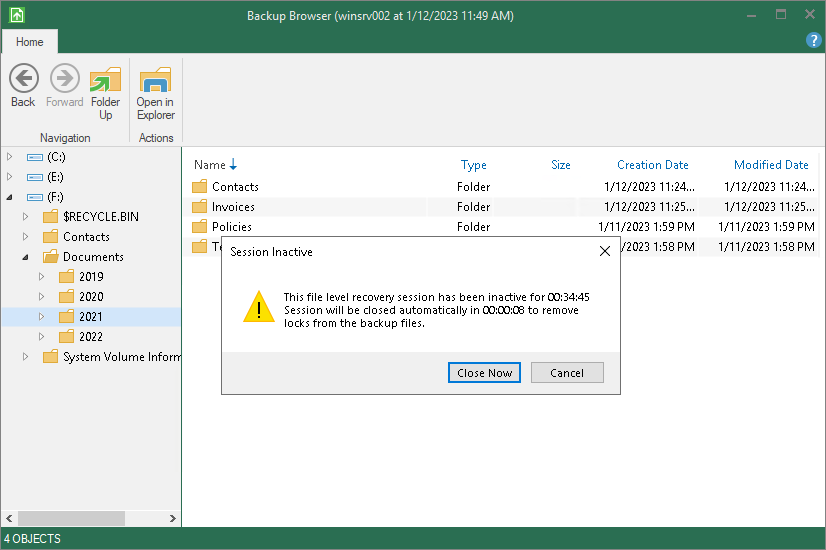 Close Veeam Backup Browser