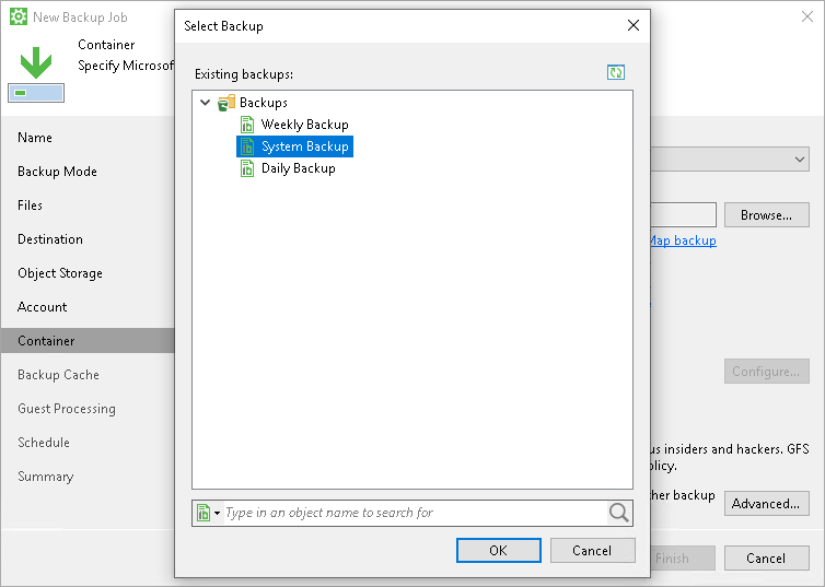 Map Backup Job Microsoft Azure Blob Storage Settings