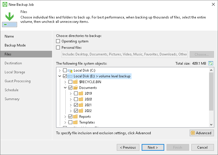 Exclude Folder from Selection in the Volume-Level Backup Selecting Folders to Back Up