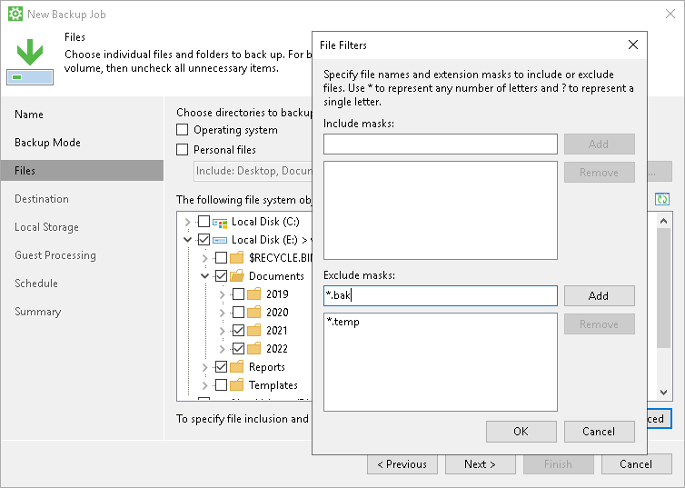 Configure Filters for Folders to Back Up Selecting Folders to Back Up