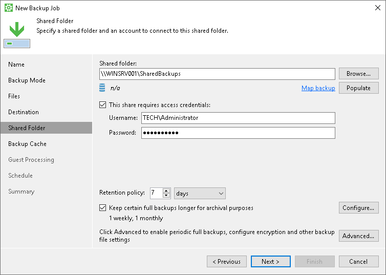 Specify Shared Folder Settings Shared Folder Settings