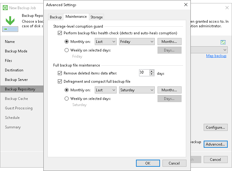 Advanced Maintenance Settings Maintenance Settings