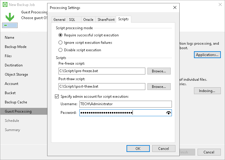 Pre-Freeze and Post-Thaw Scripts Specified for Backup Job Pre-Freeze and Post-Thaw Scripts