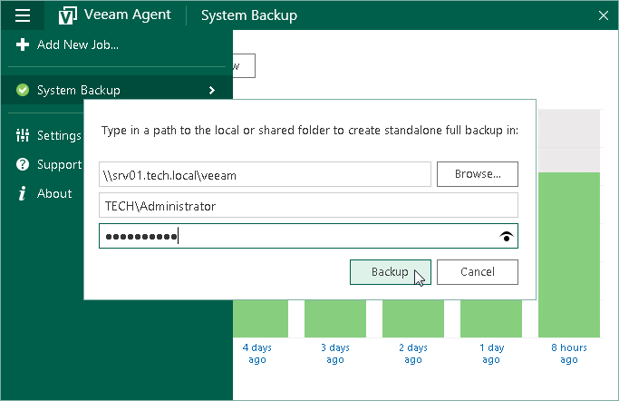 Specifying Path to Target Folder Performing Backup to Another Location