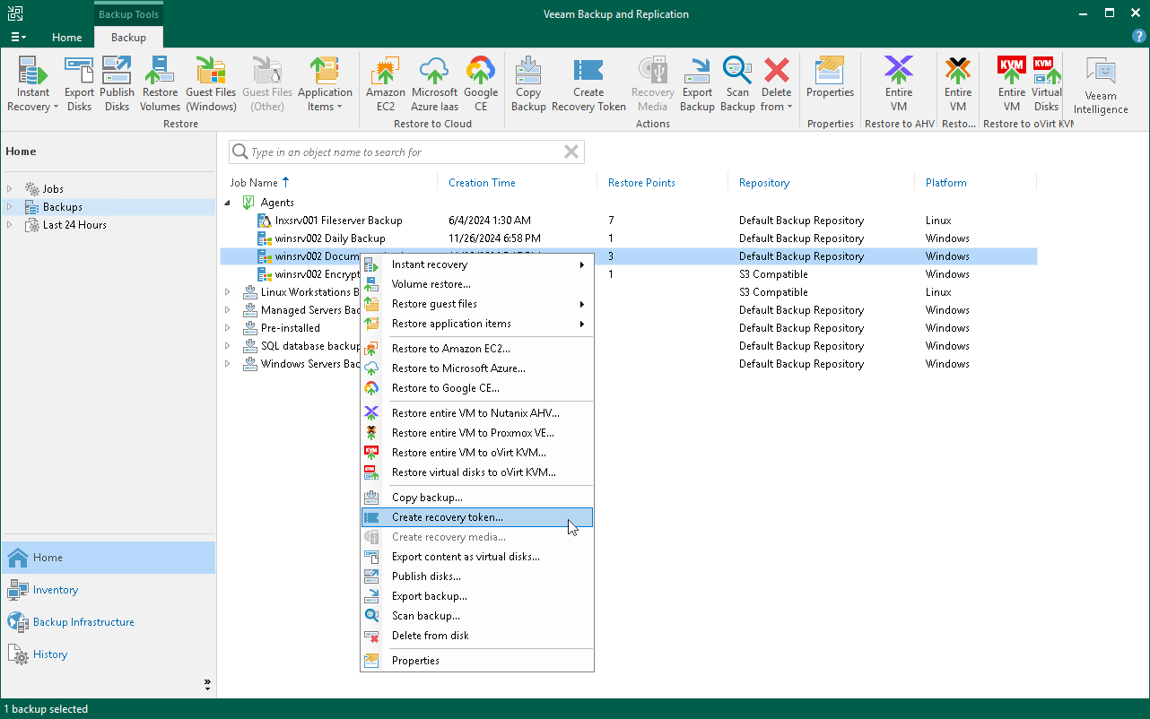 Create Recovery Token