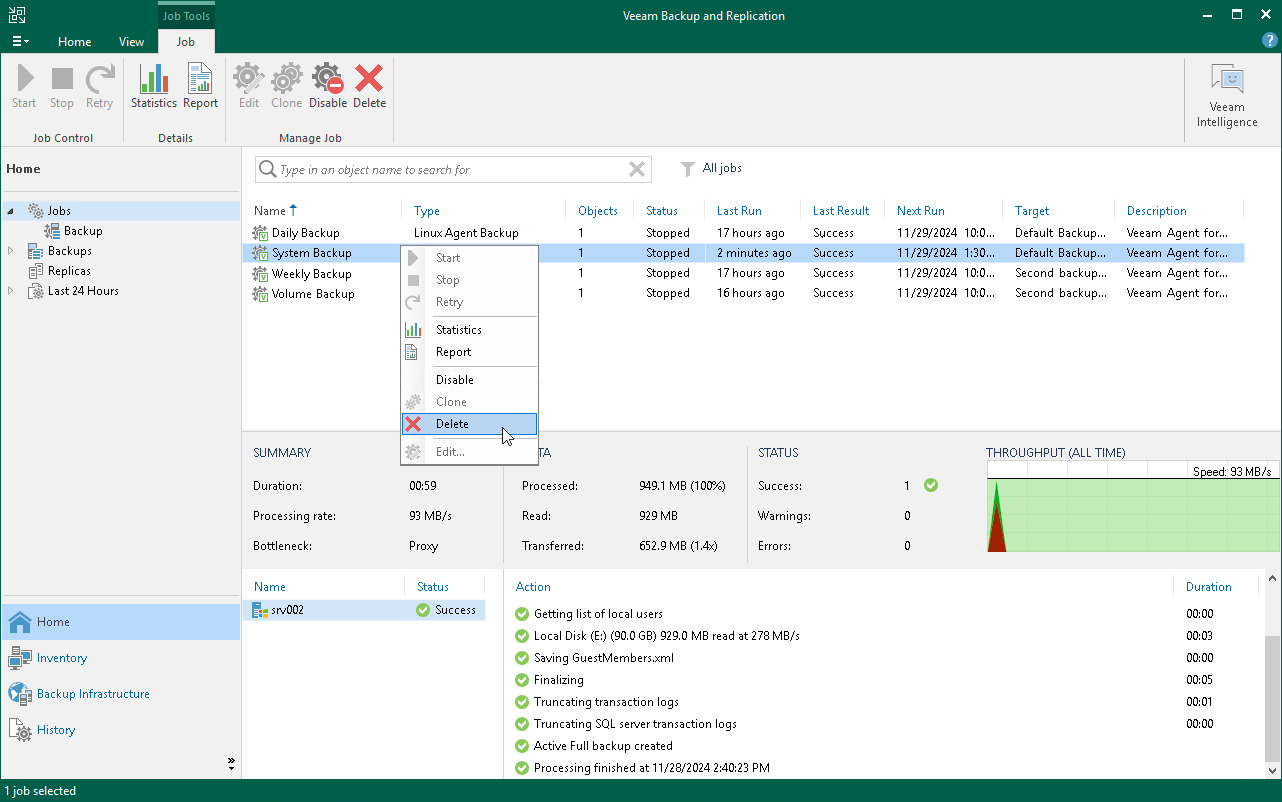 Delete Veeam Agent Backup Job