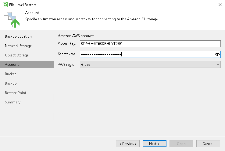 Specify Amazon Account Settings Amazon S3 Settings