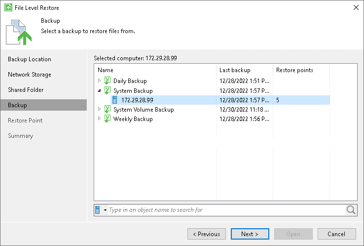 Select Backup Step 5. Select Backup