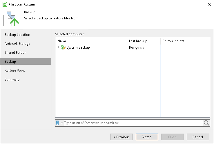 Select Encrypted Backup Restoring Data from Encrypted Backups