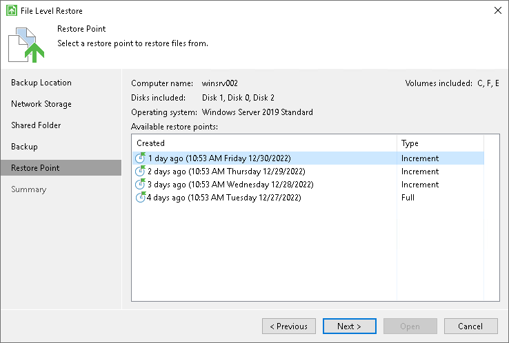 Select Restore Point Step 6. Select Restore Point