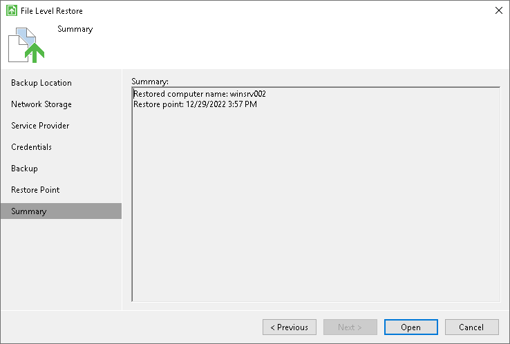 Review Restore Settings Step 7. Verify Restore Settings