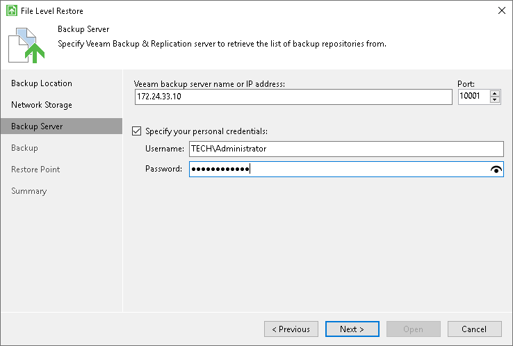 Specify Backup Server Settings Backup Server Settings