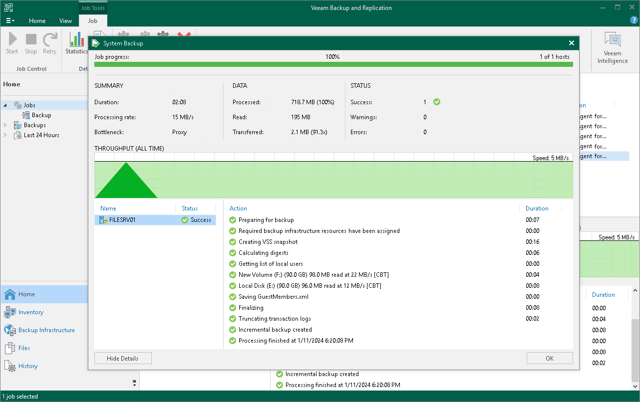 View Veeam Agent Backup Job Statistics