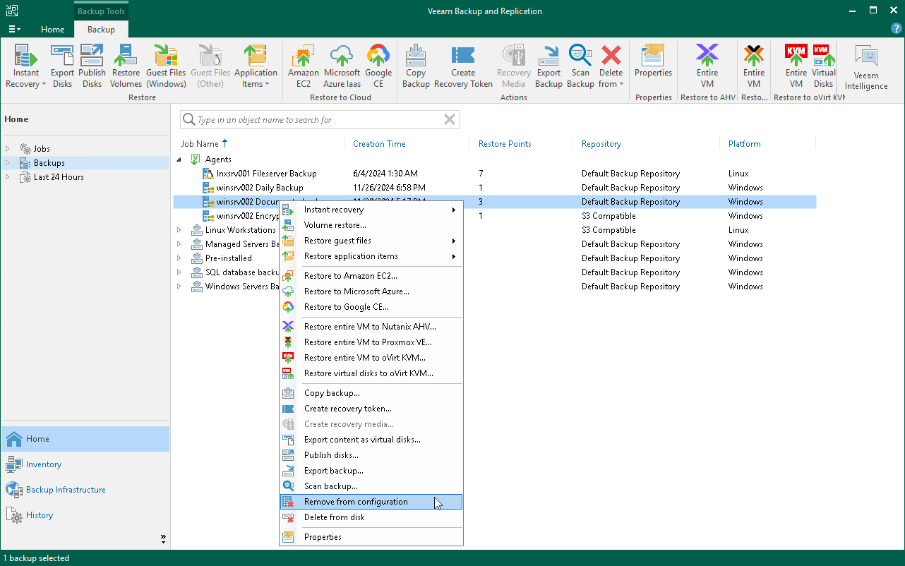 Remove Veeam Agent Backup from Configuration
