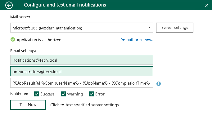 Microsoft 365 Server Settings