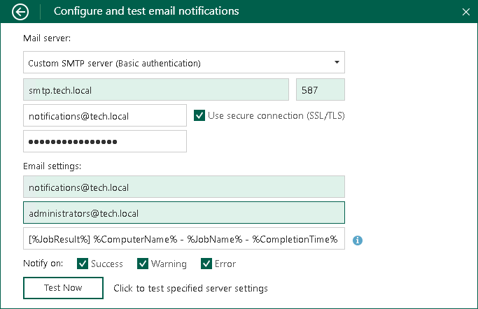 Custom SMTP Server Settings