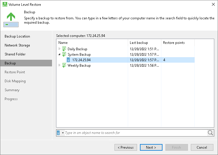 Select Backup Step 5. Select Backup