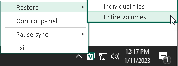 Start Volume Level Restore Using System Tray Step 1. Launch Volume Level Restore Wizard