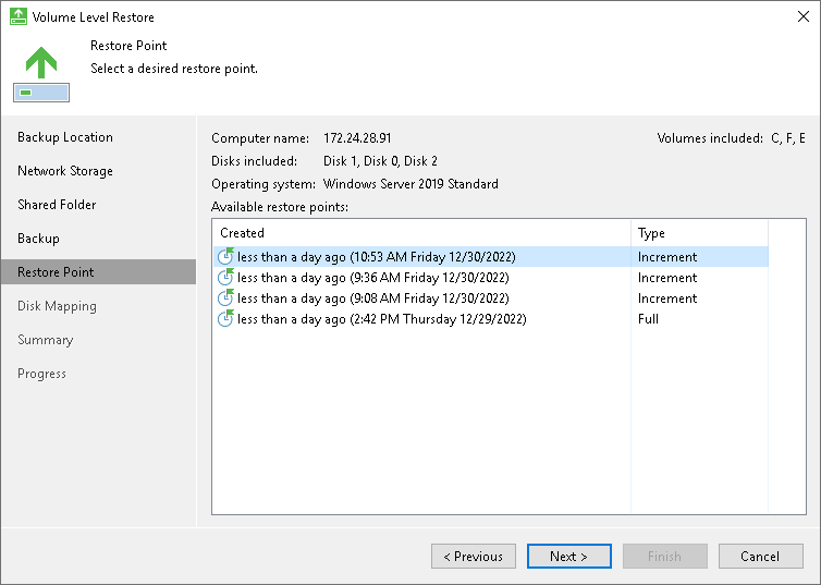Select Restore Point Step 6. Select Restore Point