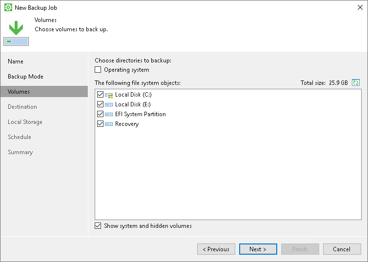 Select Volumes for Backup Job How to Protect Windows Computer