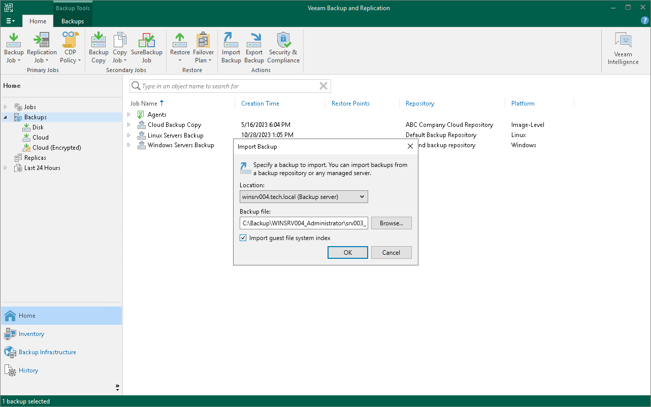 Import Veeam Agent Backups