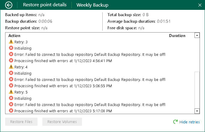 Job Retry Details Viewing Information About Job Retries