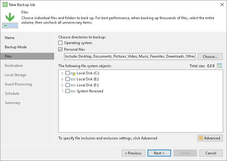OS Data Included in File-Level Backup Personal Data Backup
