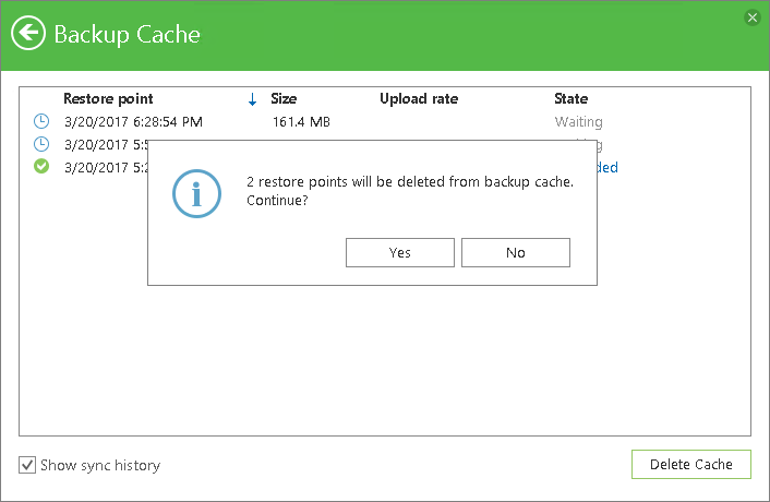 Deleting Restore Points from Backup Cache