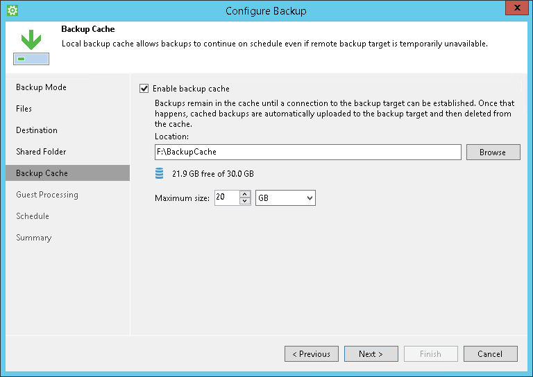 Step 7. Specify Backup Cache Settings