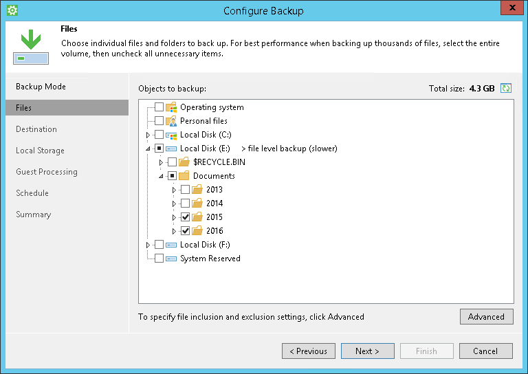 Selecting Folders to Back Up
