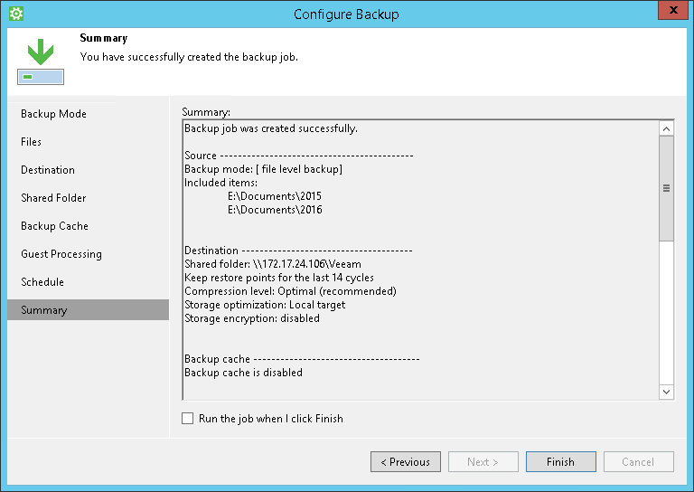 Step 10. Review Backup Job Settings