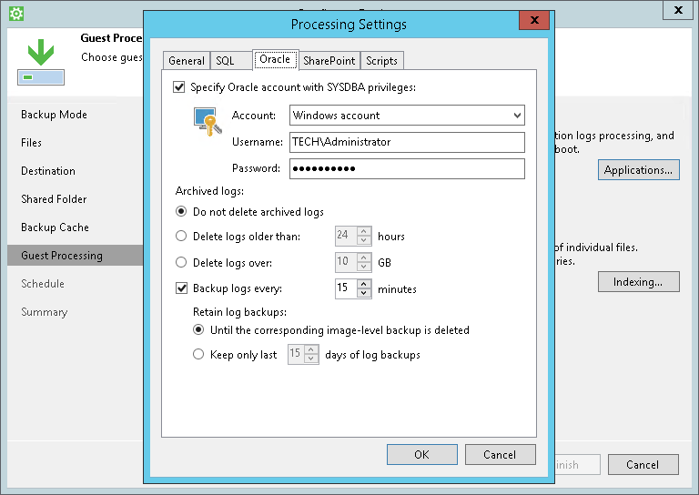 Archived Log Settings: Oracle