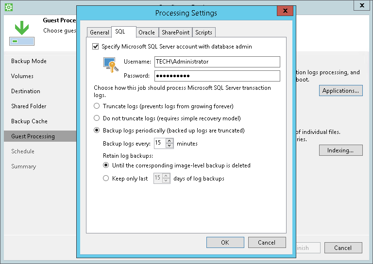 Transaction Log Settings: Microsoft SQL Server