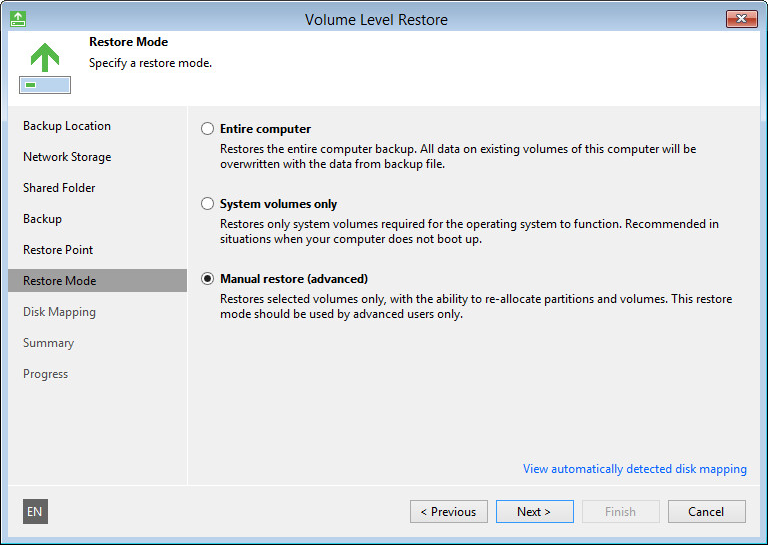 Step 9. Select Data Restore Mode