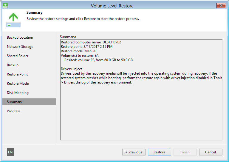 Step 12. Start Restore Process