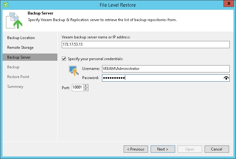 Backup Server Settings