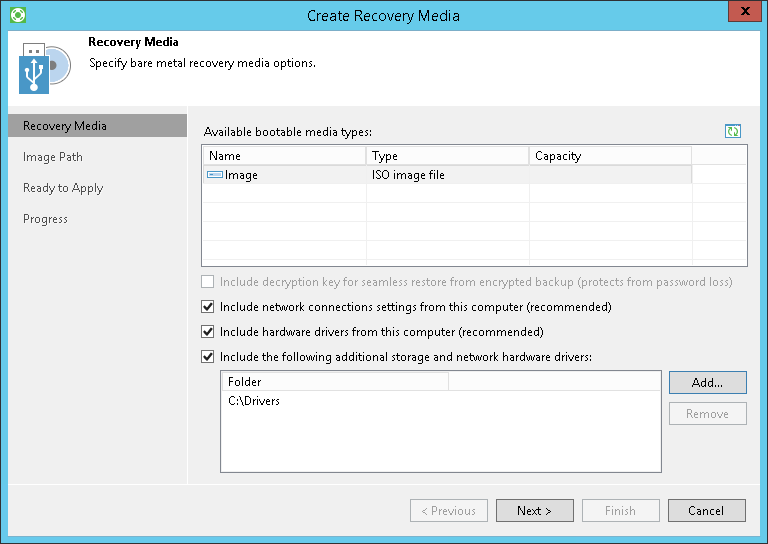 Step 2. Specify Recovery Media Options